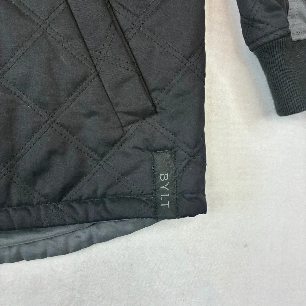 BYLT Bomber Jacket Mens XL Black Grey Reversible Quilted Full Zip Modern Coat